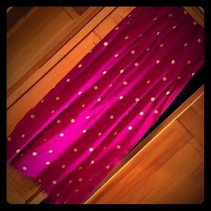 One size, magenta colored scarf beige polka dots.